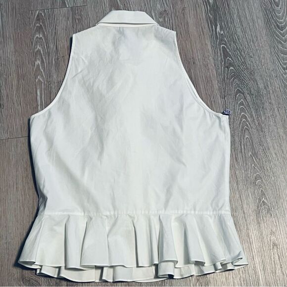 RALPH LAUREN White Ruffle Neck Button Down Sleeveless Peplum classic 14 XL - Picture 8 of 8